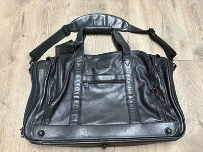 Tumi 978D3 Black Nappa Leather Expandable Carry On Duffle Weekender Bag 22" - Image 1 of 4