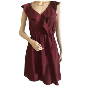 BCBG MAROON FAUX WRAP RUFFLE DRESS Sz S Small - Picture 1 of 10