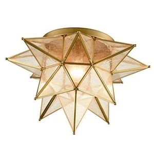  Modern Moroccan Seeded Glass Moravian Star Flush Mount Ceiling 18-In Brass - Picture 1 of 7