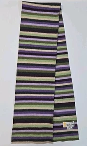 Robert Mackie of Scotland 100% Wool Purple Green Striped Scarf 58" x 8" - Picture 1 of 3