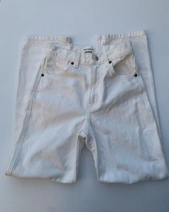 Reformation Jeans Sz 24 White Cowboy High Rise Distressed Straight Jeans - Picture 1 of 5