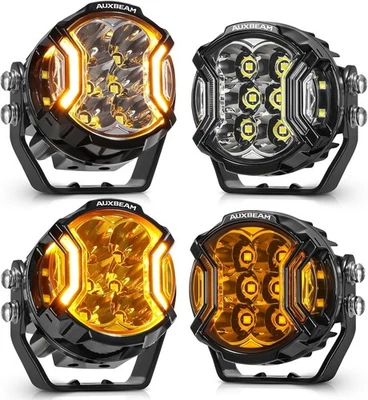 4X AUXBEAM 3" Round LED Work Driving Lights Spot Fog Pods Amber DRL+Black Covers - Image 1 of 4