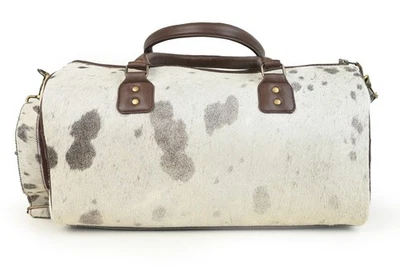 Unisex Hair-On Cowhide Leather Duffle Bag Handmade Travel Overnight Weekender - Image 1 of 4