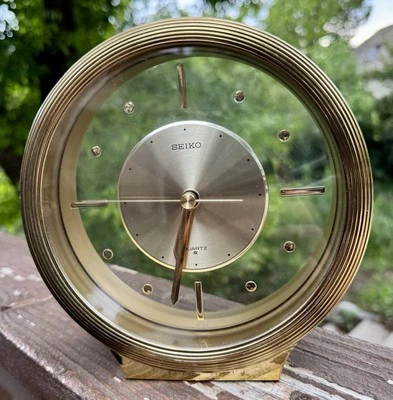 Vintage Seiko Gold Glass Round Mantel Clock - Made in Japan - Works - Image 1 of 4