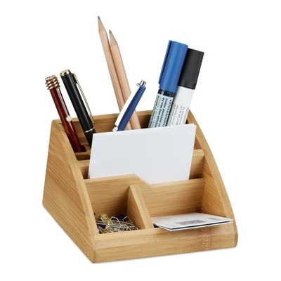 Schreibtisch organizer bambus Büro Utensilienhalter Stiftebox aus Holz 5 Fächer - Bild 1 von 4