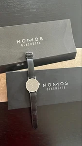 NOMOS Tangente 35mm Manual Wind Watch Silver Dial Black Leather Box Papers USED - Picture 1 of 15