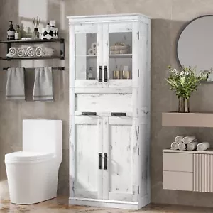 White Storage Cabinet ,Kitchen Pantry Cabinet Bathroom Tall w/Doors and Drawers - Picture 1 of 8