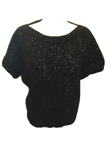 Ladies M&Co Black Short-Sleeved Jumper Uk M With Gold Fleck Detail T5385 - Picture 1 of 5