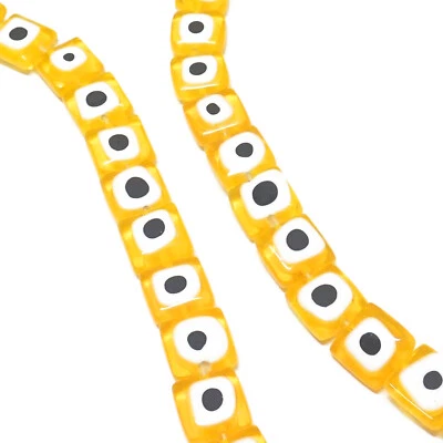 Glasperlen Lampwork Evil Eye Quadrate 10 mm gelb 40 Perlen nenad-design N136 - Bild 1 von 4