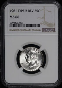 1961 Type B Reverse Washington Quarter NGC MS-66 - Picture 1 of 2