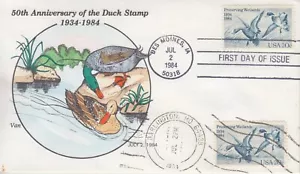 1984 #2092 WETLANDS/DUCKS FDC FIRST VAN NATTA HAND PAINTED CACHET SIGNED UA GEM! - Picture 1 of 2