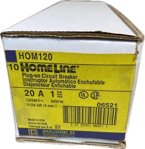 **Lot of 10** Square D HOM120 20Amp 1Pole 120/240VAC Plug-On Circuit Breakers - Picture 1 of 16