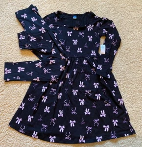 Old Navy Black Pink Bows 2 Pc Outfit Set Long Sleeve Tunic Leggings Girl L 10/12 - Picture 1 of 6