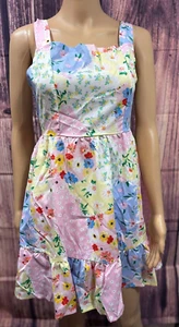 Damen Sommerkleid mit Bindeband und Blumenmuster eckiger Ausschnitt ärmellos Größe L - Bild 1 von 3