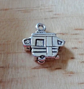 Sterling Silver 3D 13x13mm Camping RV Pop-up Trailer Charm - Picture 1 of 4