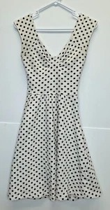 Anthropologie 9-H15 STCL Ecru Dress Women 2 White Black Cotton Polka Dot Blemish - Picture 1 of 10