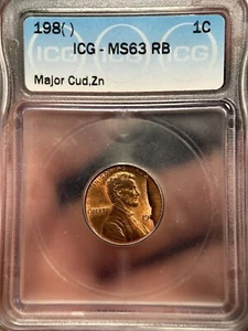 💥198(?) MAJOR CUD ERROR ICG MS63 RB 1980’s Lincoln Cent💥 - Picture 1 of 4
