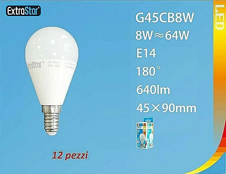 x 12 Pezzi Lampadine Lampade Extrastar G45CB8W Led E14 8W 640lm Luce Calda Sus - Immagine 1 di 1