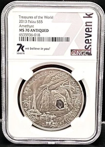 2013 Palau Amethyst Silver $5 Antiqued NGC MS70 Coin - Picture 1 of 2