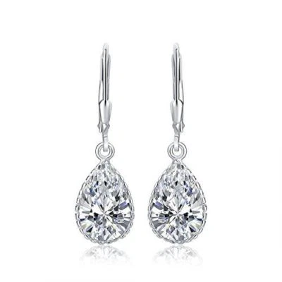Pendientes colgantes de plata de ley 925 con cierre de palanca de circón cúbico Foto 1 de 4