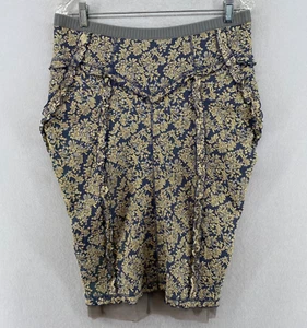 MARC JACOBS RUNWAY Skirt 8 Jacquard Brocade Ruched Ruffle Floral Blue Gold VTG - Picture 1 of 16