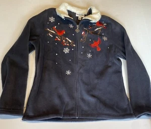 Breckenridge Full Zip Fleece Jacket Women PM Fur Trim Mock Neck Black Cardinal - Picture 1 of 10