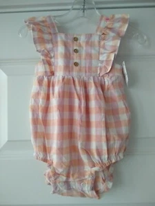 Carter's Baby Girl's 1 Piece Romper/Dress Peach/Lavender PLAID 12 months NWT - Picture 1 of 5