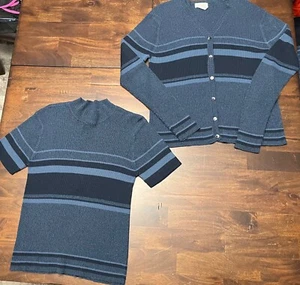 Van Heusen Ribbed Knit Short Sleeve & Matching Cardigan Sweater Women Size XL - Picture 1 of 7