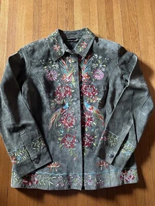 Vintage Avanti Embroidered Suede Jacket in Moss Green, Size XS - Picture 1 of 11