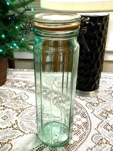 Tarro de pasta hermética vintage almacenamiento tapa bisagras vidrio verde 13" hecho en Italia - Imagen 1 de 3