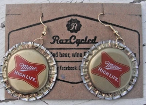 MILLER HIGH LIFE Bottle Cap DANGLE EARRINGS ** New On Card ** - Picture 1 of 3