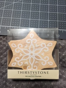 New Set Of 4 Thirstystone Wood Snowflake Coasters ❄️ Winter Holiday Coffee Cute - Picture 1 of 6