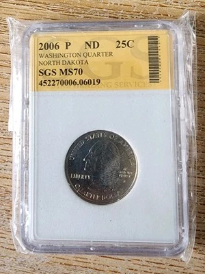 2006 P ND 25C Washington Quarter North Dakota SGS MS70 - Image 1 of 2