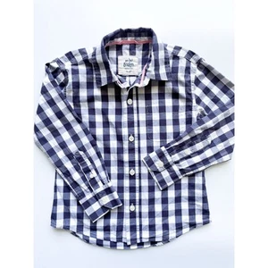 Boy's Mini Boden Navy and White Checked Long Sleeve Button Down Size 3-4 - Picture 1 of 4