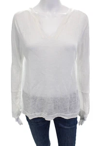Inhabit Womens Long Sleeve V Neck Linen Knit Shirt White Size Petite - Picture 1 of 6