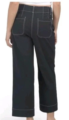 Nicole Miller Black Wide-Leg Crop Pants Contrast-Stitch Patch Pockets 30x26 - Image 1 of 4