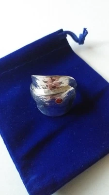 sterling silver spoon rings, with a cubic zirconia stone, thumb ring, size, Z+5 - Image 1 of 4