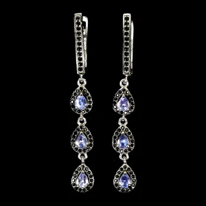 925 Sterling Silver Earrings Pear Tanzanite 4x3mm Spinel Gemstone Jewelry - Picture 1 of 14