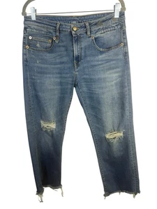 Pantalones de mezclilla R13 rectos para niño desgastados en azul Baylis lavado talla 29 Italia - Imagen 1 de 18
