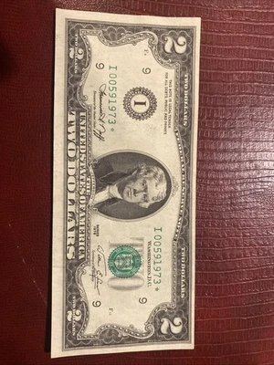 Very Low Serial Number 00591973 1976 $2 Two Dollar Bill Star Note Circulated I-9 - Image 1 of 2