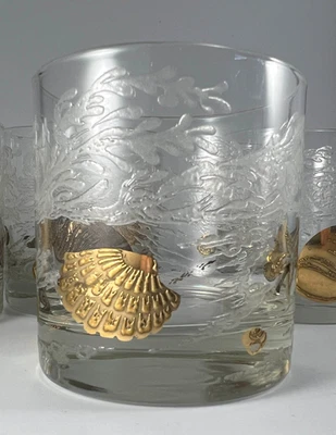 Juego de 4 Vasos George Briard Whisky Lowball 10oz Oro Sea Shell Náutico De Colección Foto 1 de 4