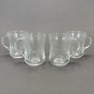 Arcoroc Canterbury Glass Coffee Mugs Cups 10 Ounce Set of 4 Crocus Flower - Picture 1 of 10