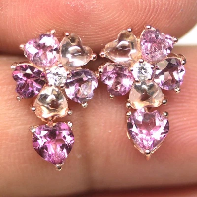 Pendientes de plata de ley 925 rosa azótico - topacio blanco y circonitas cúbicas Foto 1 de 4