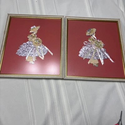 Par de cintas vintage para damas arte del kit todo original enmarcado debajo del vidrio Foto 1 de 4