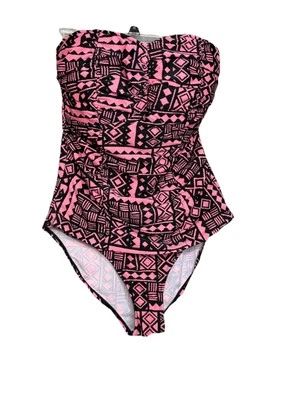 Forever 21 女式 Plus 1X 粉红色连体泳衣全球几何无肩带 — 第 1/4 张图片