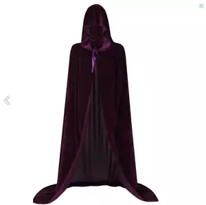 PURPLE VELVET HOODED CLOAK COSTUME SZ L UNISEX COSPLAY GOTHIC ROBE WITCH WIZARD - Picture 1 of 1