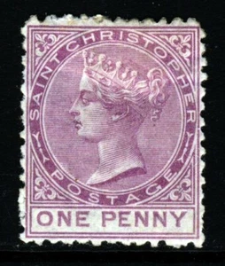 DOMINICA QV 1874 One Penny Lilac Perf 121/2 Filigrana Corona CC SG 1 COME NUOVO - Foto 1 di 2
