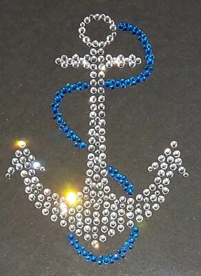 Hotfix Strass Bügelbild Anker Capri Blau Glasstrass Applikation Handgelegt  - Bild 1 von 4