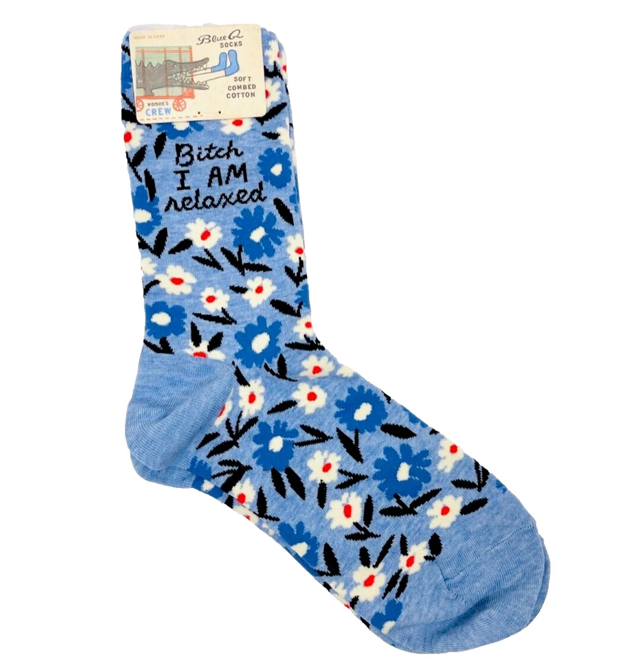 Blue Q Women's Humorous Crew Combed Cotton Socks - Bitch I Am Relaxed
