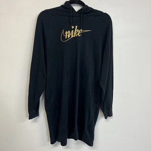Nike Glitter Fleece Hoodie Pullover Size S Dress Pockets Black Gold Loungewear - Picture 1 of 14